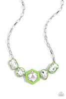 Paparazzi Evolving Elegance Necklace Green, Developing Dignity Earrings Green, Transforming Taste Bracelet Green and Changing Class Ring Green