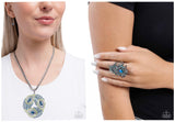 Paparazzi Peacock Patchwork Necklace Multi & Polished Peacock Ring Blue