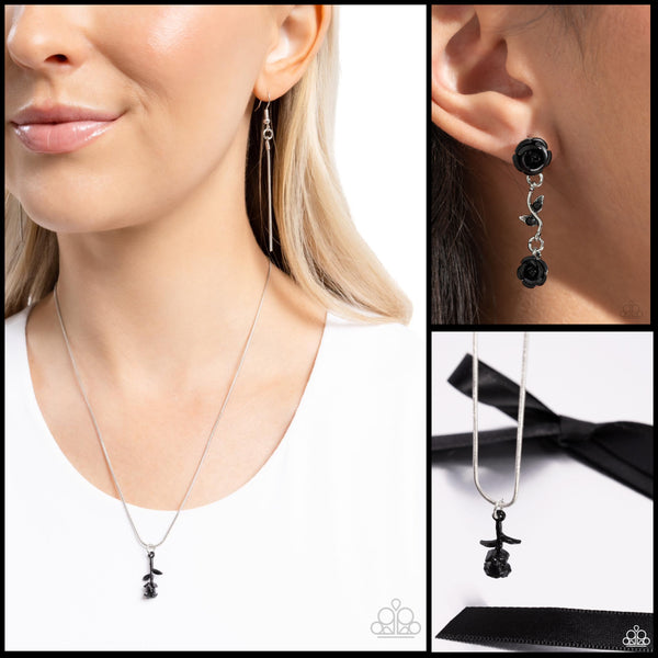 Paparazzi Tippy ROSE Necklace Black & Led by the ROSE Earrings Black