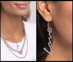 Paparazzi Luxurious Love Necklace Pink & Light-Catching Letters Earrings Silver