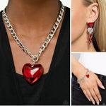 Paparazzi GLASSY-Hero Necklace Red, Cascading Casanova Earrings Red & Diverse Dalliance Bracelet Multi