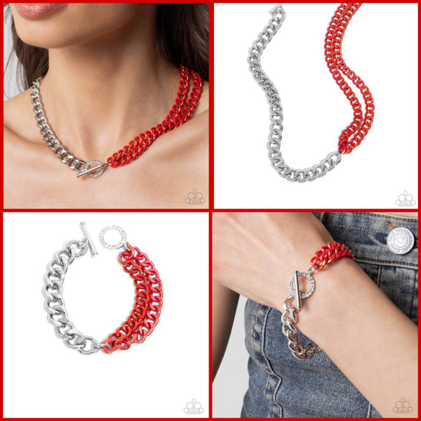 Paparazzi Iridescent Icon Necklace Red & Tourist Twist Bracelet Red