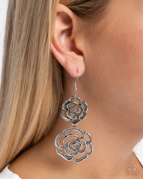 Paparazzi Reminiscent Rosette Earrings Silver