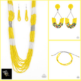 Paparazzi Let It BEAD Necklace Yellow, Make it RAINBOW Earrings Yellow & Basecamp Boyfriend Bracelet Yellow