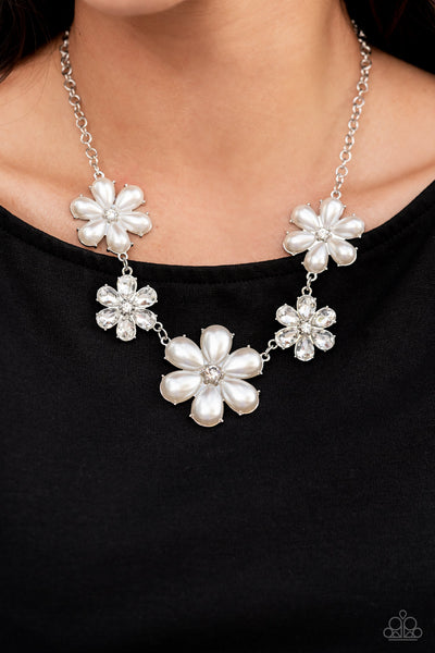 Paparazzi Fiercely Flowering Necklace White