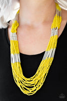 Paparazzi Let It BEAD Necklace Yellow, Make it RAINBOW Earrings Yellow & Basecamp Boyfriend Bracelet Yellow