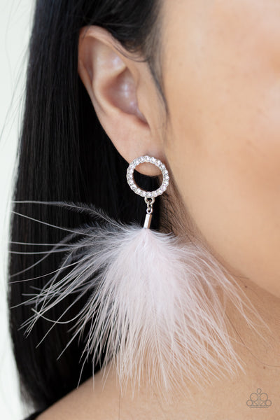 Paparazzi BOA Down Earrings White - Glitz By Lisa 