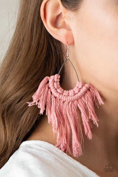 Paparazzi Wanna Piece Of MACRAME? Earrings Pink - Glitz By Lisa 